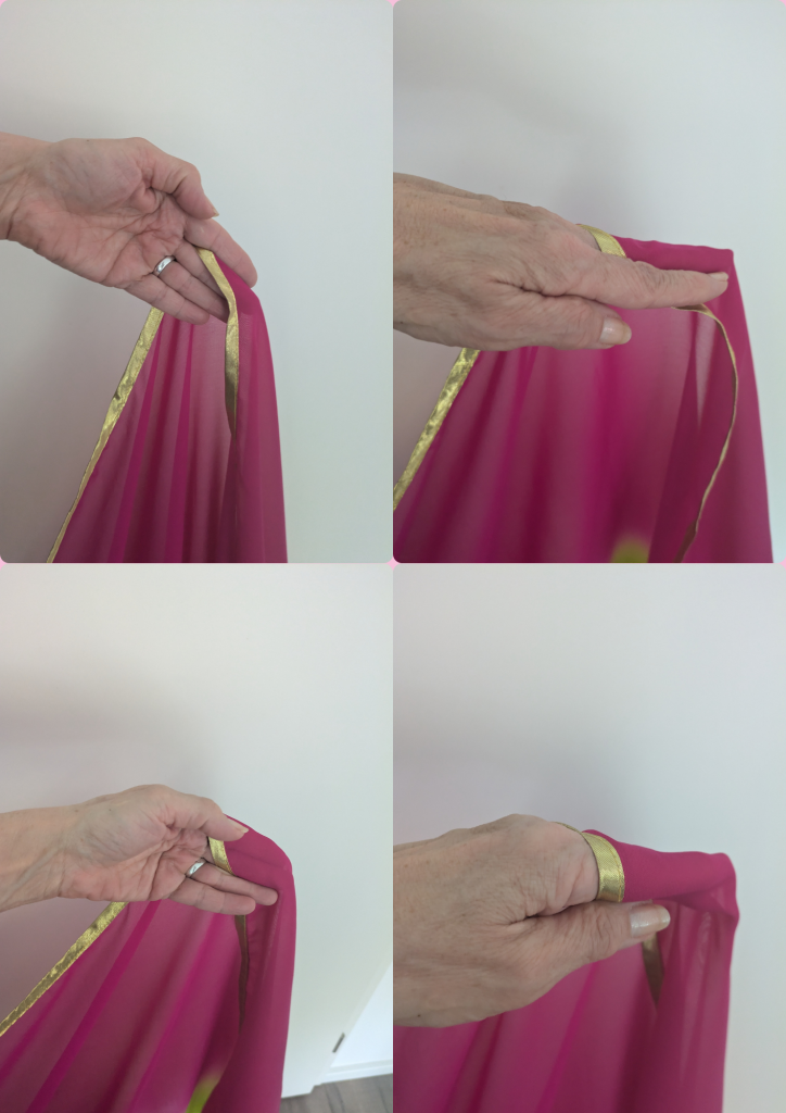 Grifftechniken für den Schleiertanz – Scherengriff und weitere Varianten in Bildreihe gezeigt. Griff für Anfängerinnen